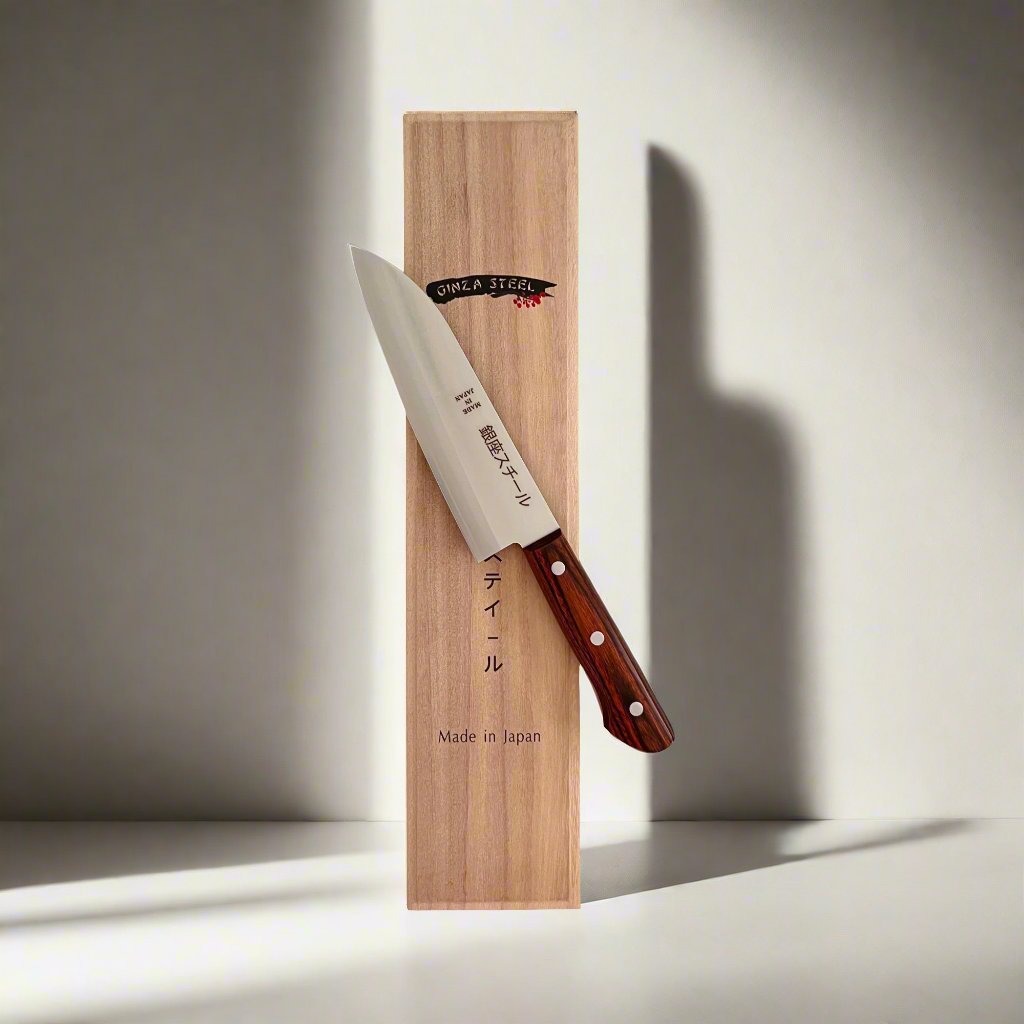 Ginza Steel X201 Kitchen Set: Japanese Knives with Antibacterial Board