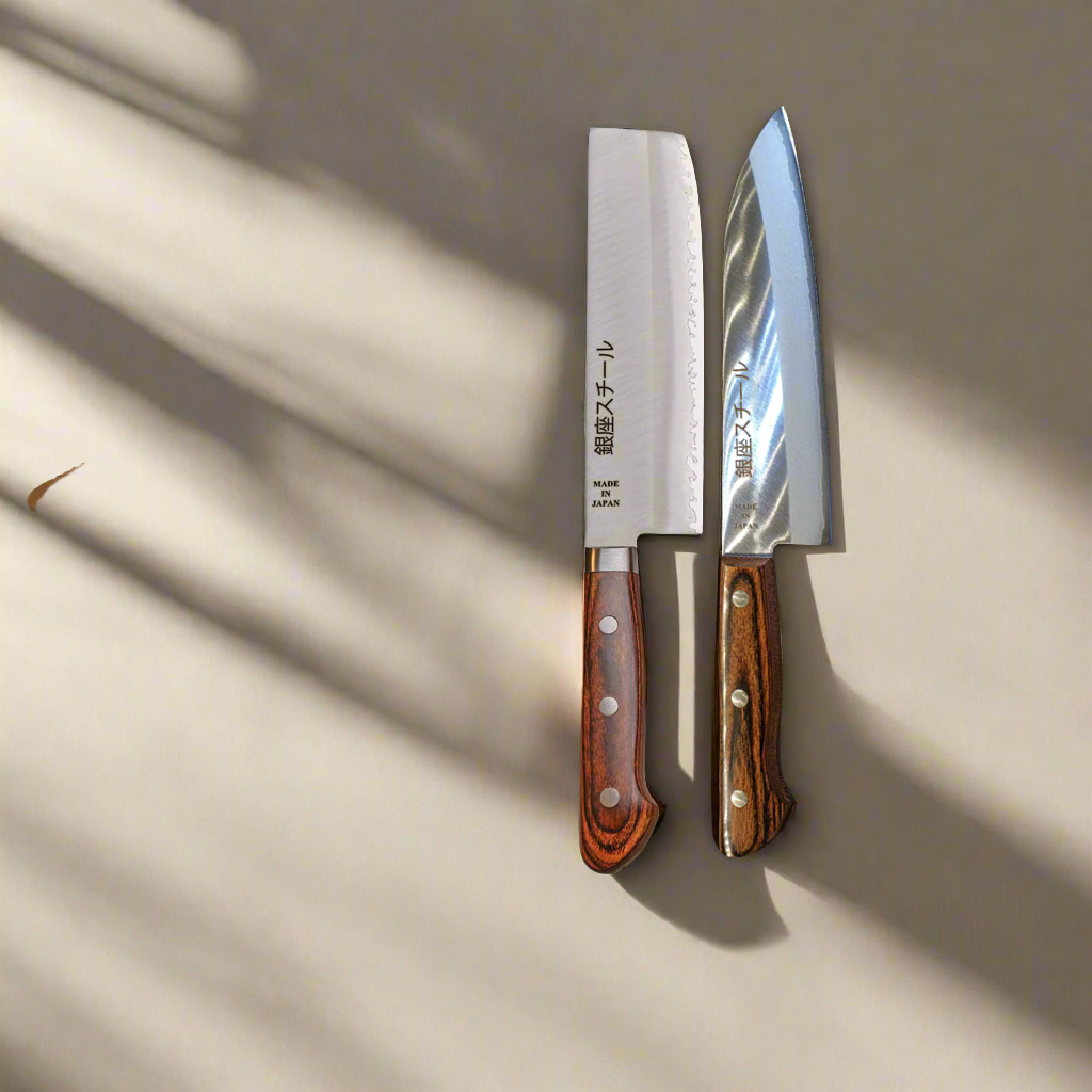 Ginza Steel X201 Kitchen Set: Japanese Knives with Antibacterial Board